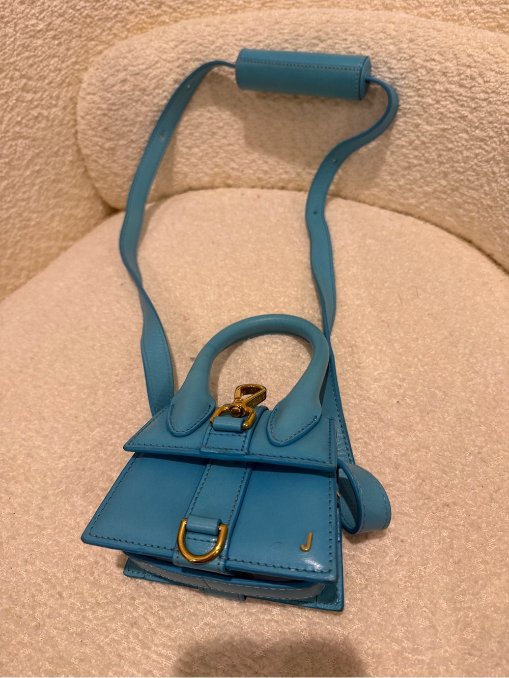 Jacquemus Blue Leather Mini Bag Top Handle Crossbody Gold Hardware